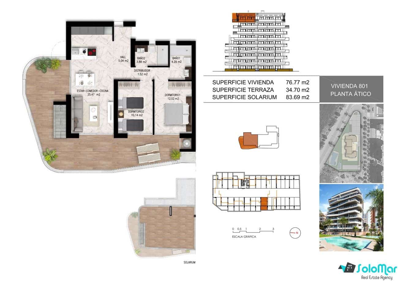 2 quarto Penthouse para venda em Guardamar del Segura com piscina - 449 000 € (Ref: 8185250)