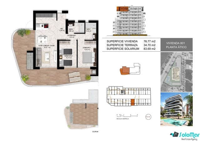 2 quarto Penthouse para venda em Puerto Deportivo, Guardamar del Segura com piscina - 449 000 € (Ref: 8185250)