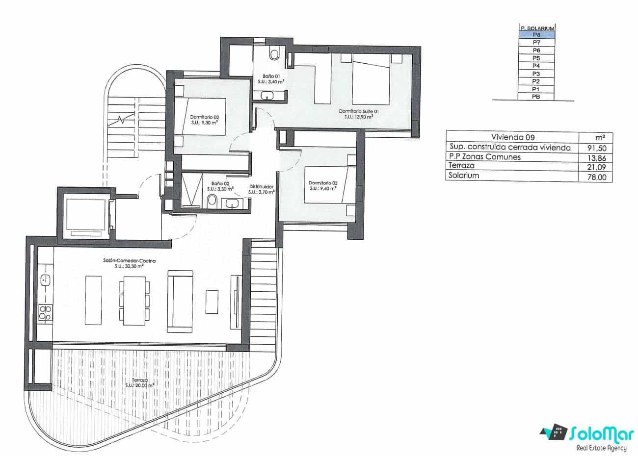 3 sovrum Takvåning till salu i Guardamar del Segura med pool - 550 000 € (Ref: 8227227)
