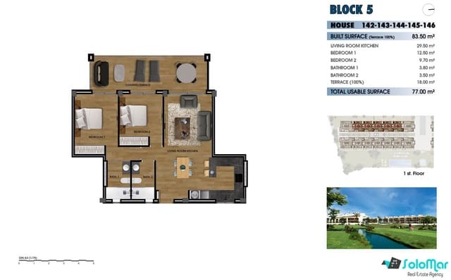2 slaapkamer Appartement te koop in Las Lomas de Rame - Bahía Bella, Los Alcázares met zwembad - € 260.000 (Ref: 8611641)