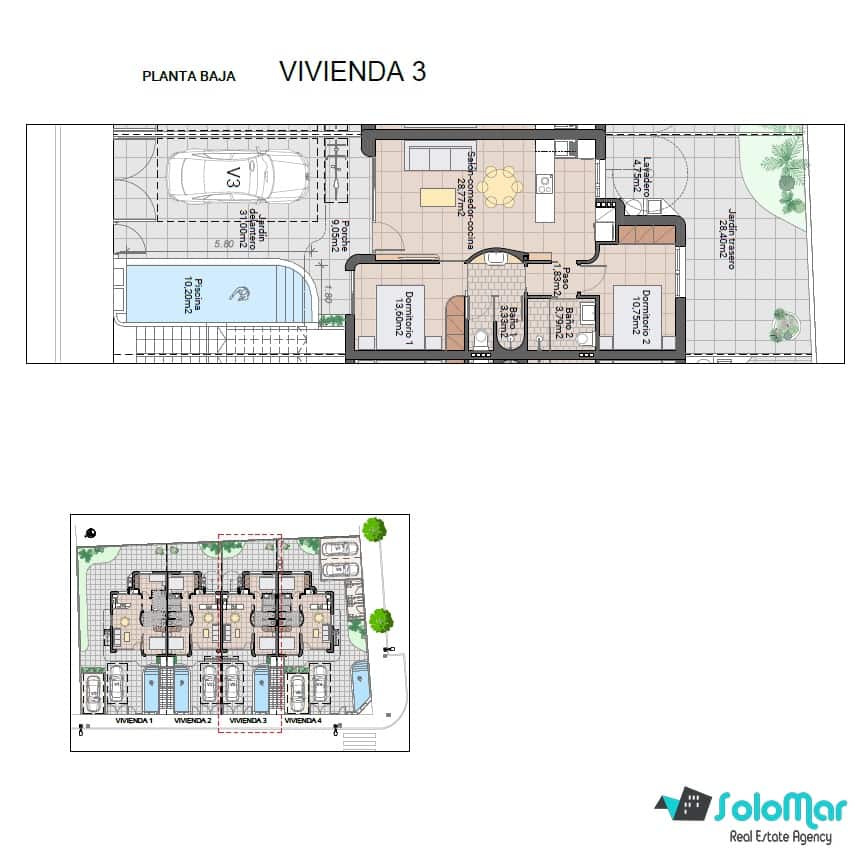 2 sypialnia Bungalow na sprzedaż w Pilar de la Horadada z basenem - 274 900 € (Ref: 8647367)