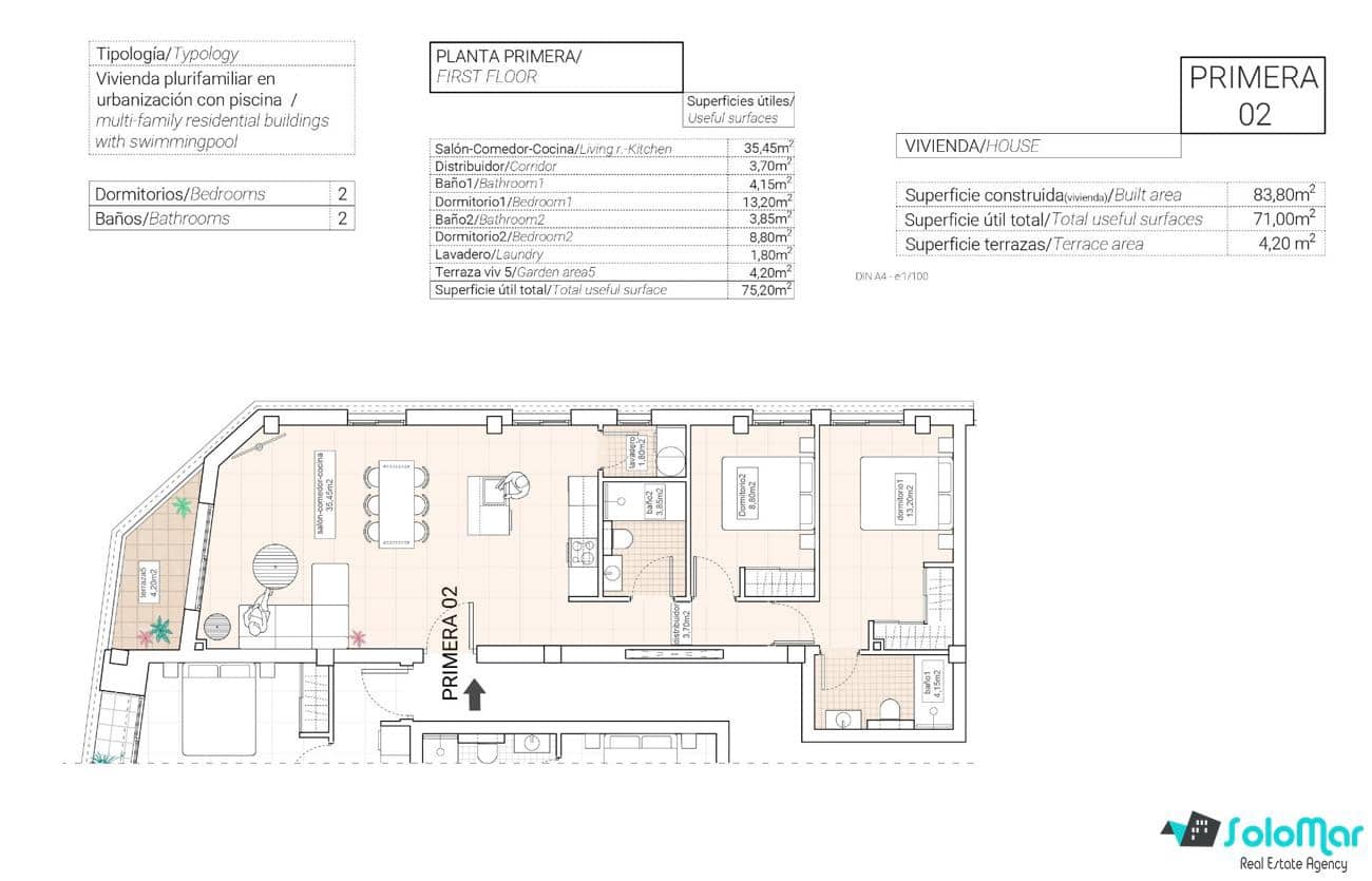 2 sypialnia Apartament na sprzedaż w Hondon de las Nieves - 205 000 € (Ref: 8845212)
