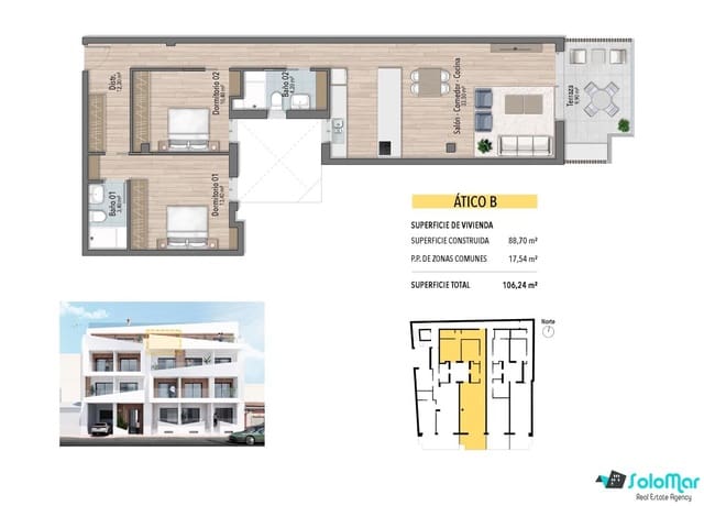 2 sypialnia Penthouse na sprzedaż w Playa del Cura, Torrevieja z basenem - 388 000 € (Ref: 8850373)
