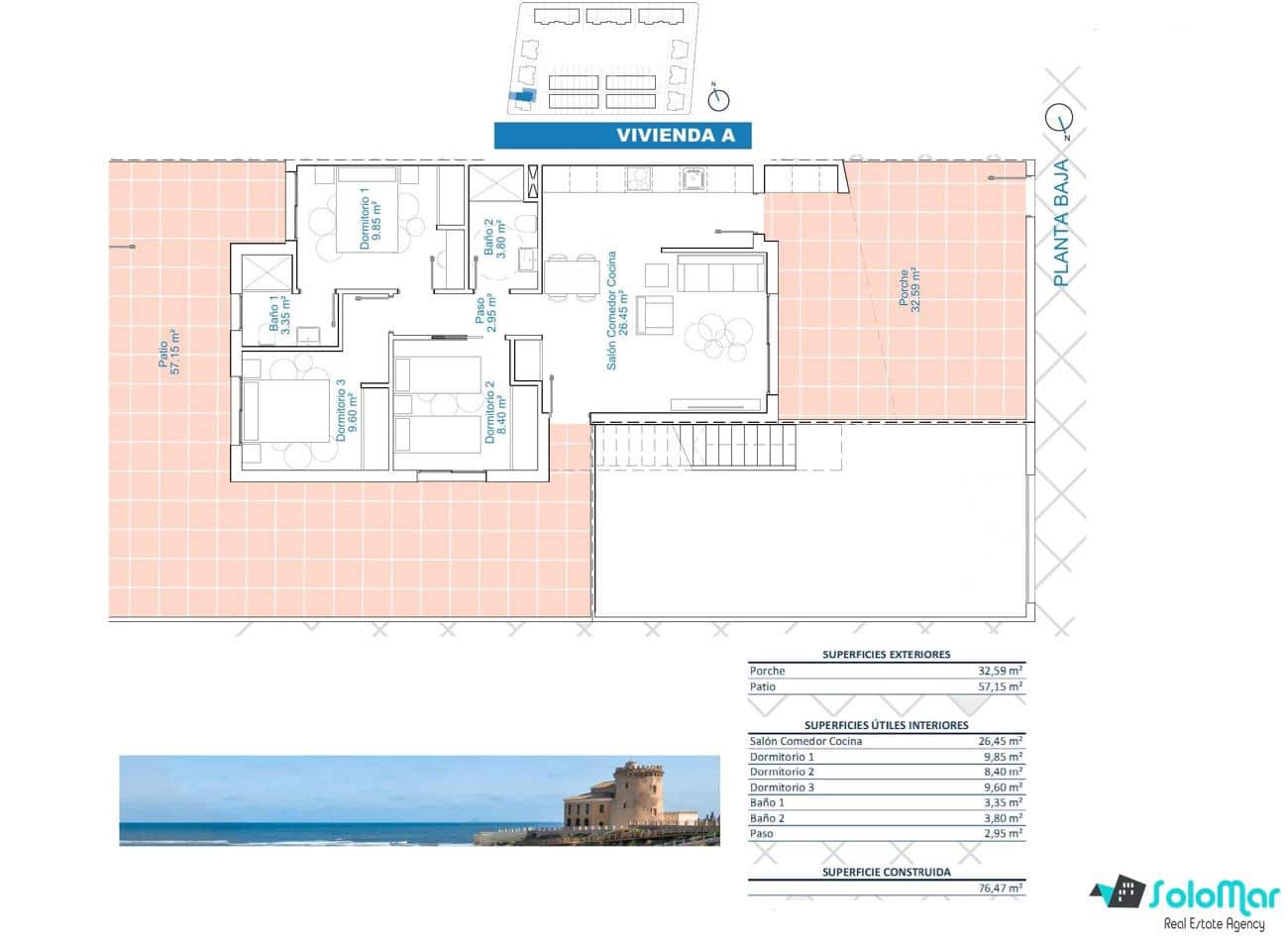 3 sypialnia Bungalow na sprzedaż w Pilar de la Horadada z basenem - 259 900 € (Ref: 8863043)