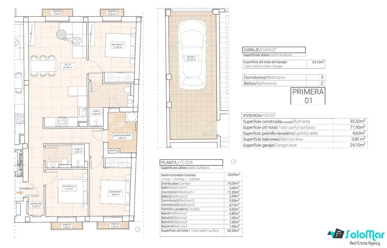 3 bedroom Apartment for sale in Hondon de las Nieves - € 250,000 (Ref: 8895650)