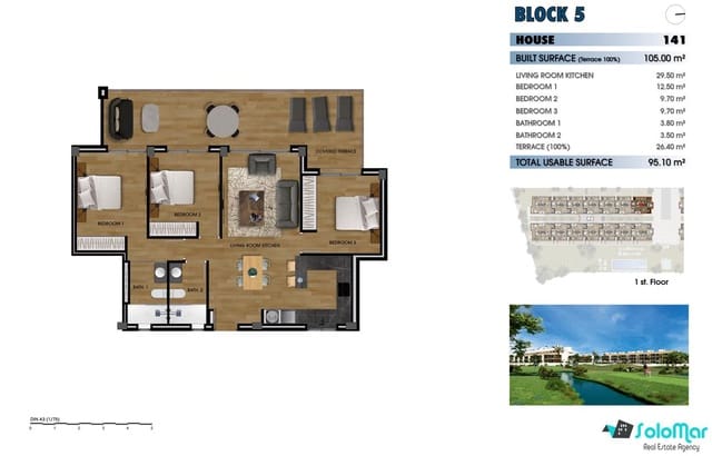 3 slaapkamer Appartement te koop in Las Lomas de Rame - Bahía Bella, Los Alcázares met zwembad - € 330.000 (Ref: 8969018)