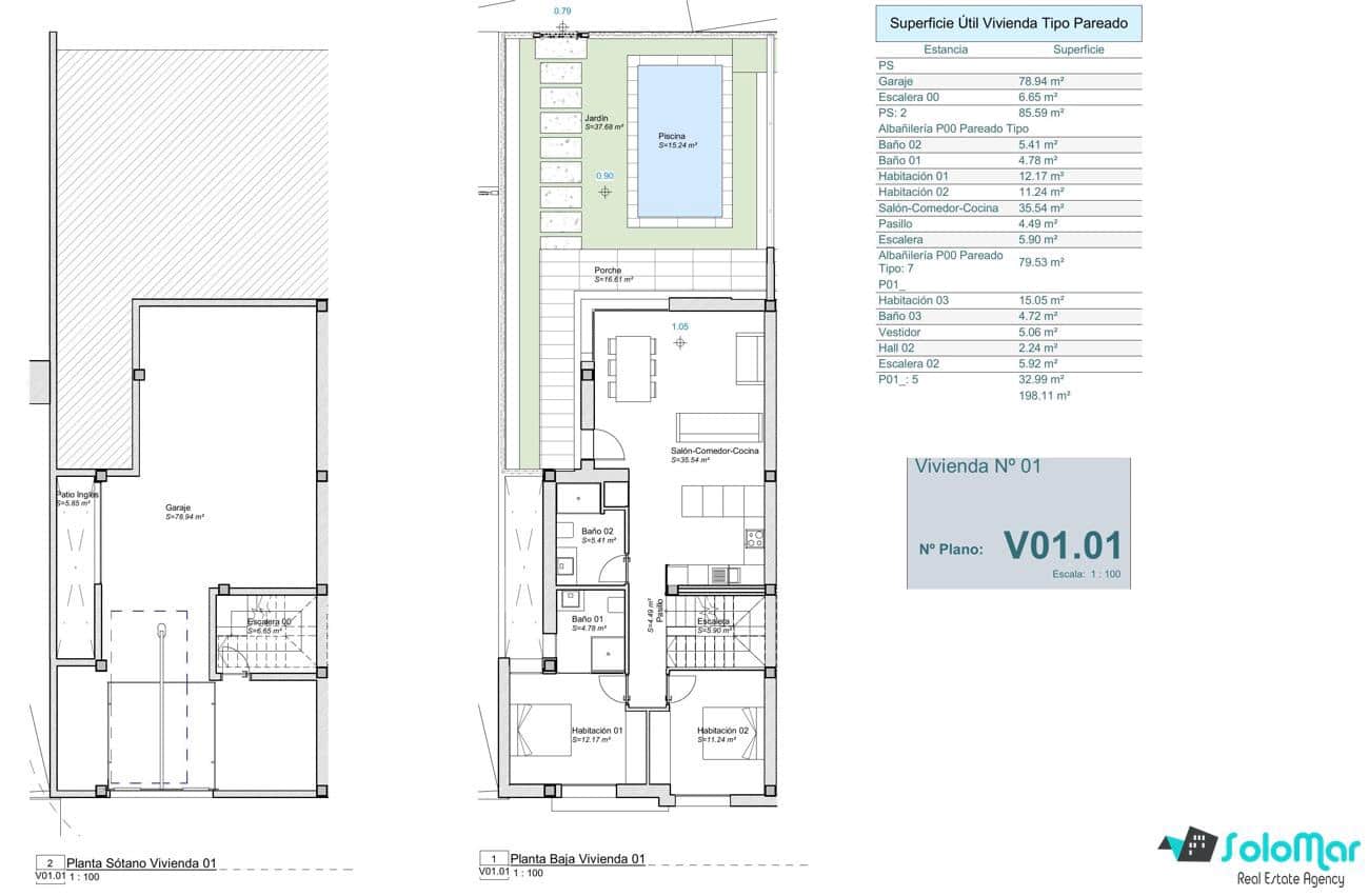 Chalet de 3 habitaciones en Los Alcázares en venta con piscina garaje - 442.000 € (Ref: 9015900)