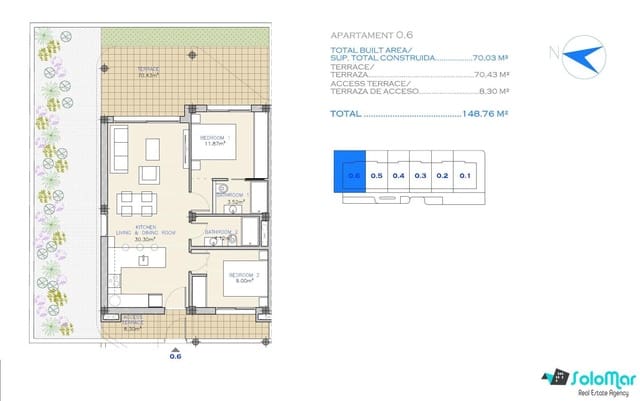 Apartamento de 2 habitaciones en Las Lomas de Rame - Bahía Bella, Los Alcázares en venta con piscina - 265.000 € (Ref: 9070230)