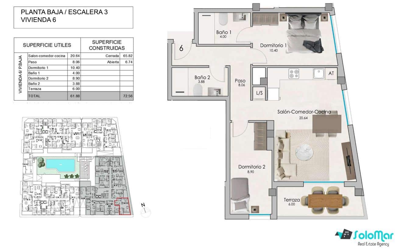 2 soverom Leilighet til salgs i Santa Pola med svømmebasseng - € 245 000 (Ref: 9150646)