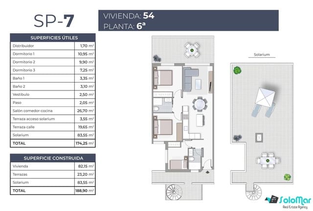 3 makuuhuone Kattohuoneisto myytävänä paikassa Playa del Cura, Torrevieja mukana uima-altaan - 460 000 € (Ref: 9160201)