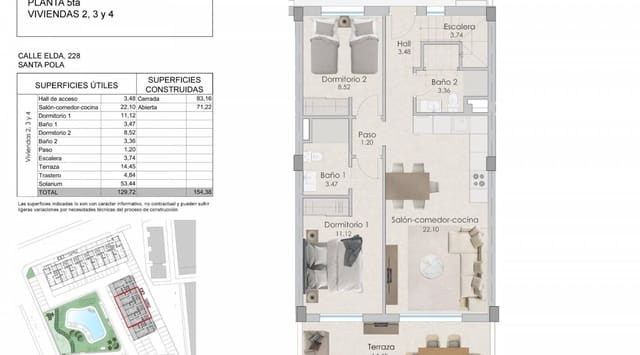 2 soveværelse Lejlighed til salg i Playa Tamarit - Playa Lissa, Santa Pola med swimmingpool - € 420.000 (Ref: 8671363)