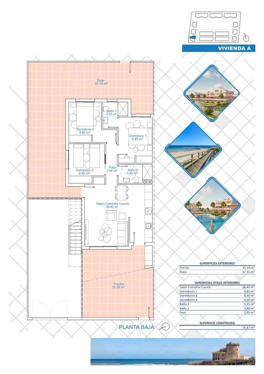 3 sovrum Lägenhet till salu i Pilar de la Horadada med pool - 299 000 € (Ref: 9870234)