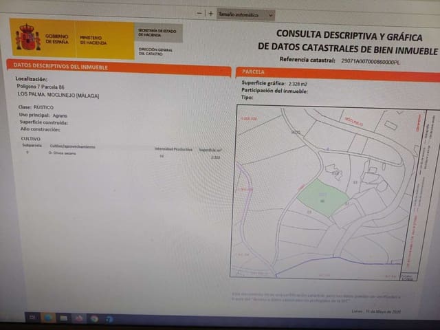 Działka budowlana na sprzedaż w Moclinejo - 14 000 € (Ref: 9828249)