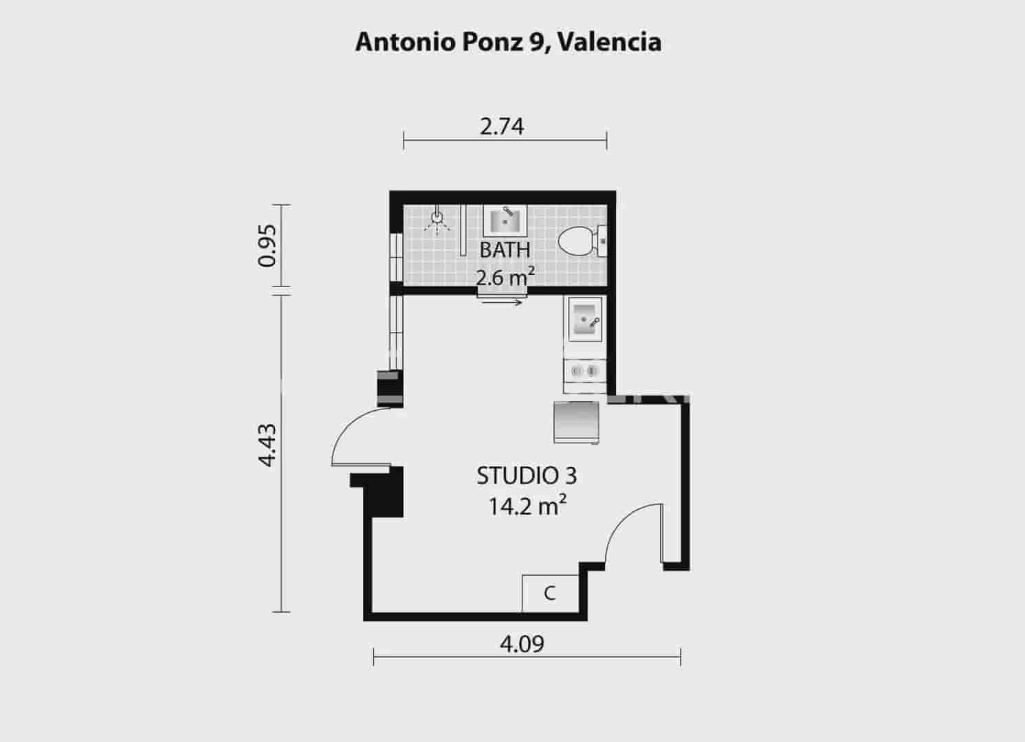 1 soverom Leilighet til leie i Valencia by - € 975 (Ref: 10183598)