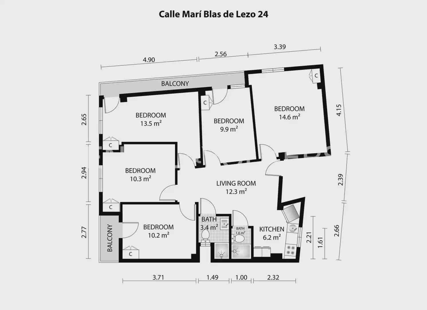 5 quarto Apartamento para arrendar em Valencia cidade - 2 500 € (Ref: 9897691)