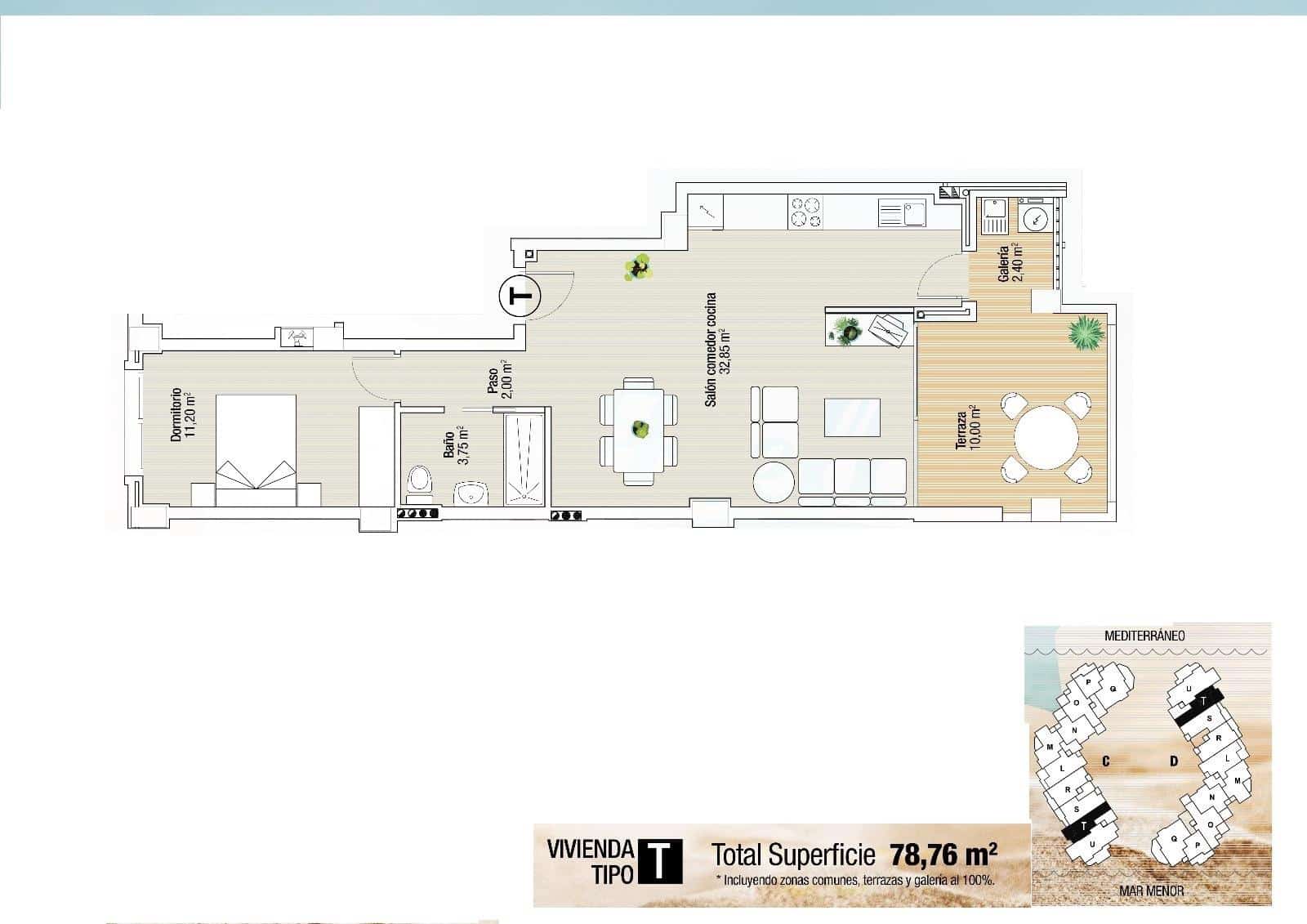 1 soveværelse Lejlighed til salg i La Manga del Mar Menor med swimmingpool - € 206.000 (Ref: 10074146)