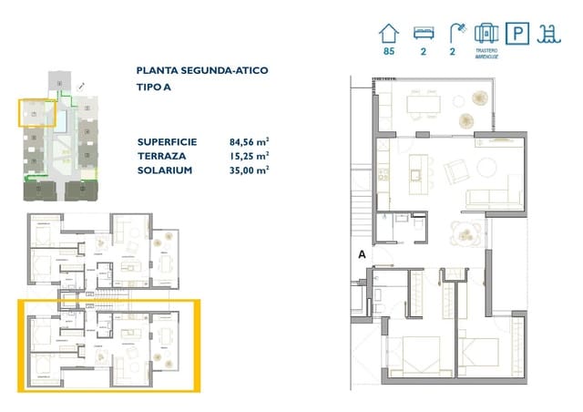 2 chambre Penthouse à vendre à San Pedro del Pinatar ciudad, San Pedro del Pinatar avec piscine garage - 264 900 € (Ref: 8760762)