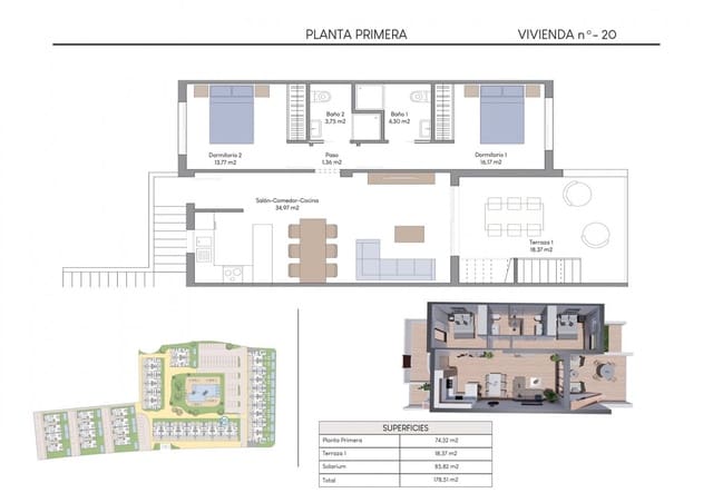 2 makuuhuone Bungalow myytävänä paikassa Balcón de Finestrat - Terra Marina, Finestrat mukana uima-altaan 
autotalli - 369 900 € (Ref: 9612117)