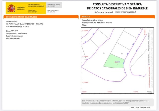 Bouwgrond te koop in Finestrat - € 395.000 (Ref: 9500723)