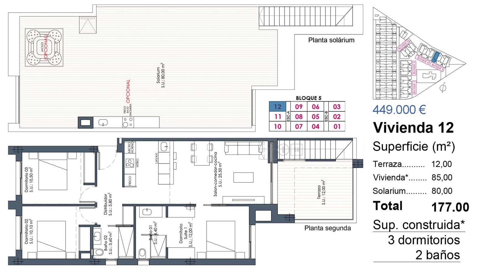 2 chambre Penthouse à vendre à Los Alcazares avec piscine garage - 369 000 € (Ref: 10049909)