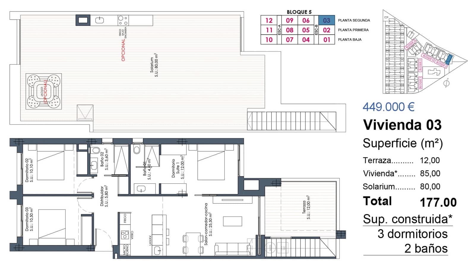 2 chambre Penthouse à vendre à Los Alcazares avec piscine garage - 369 000 € (Ref: 10049909)