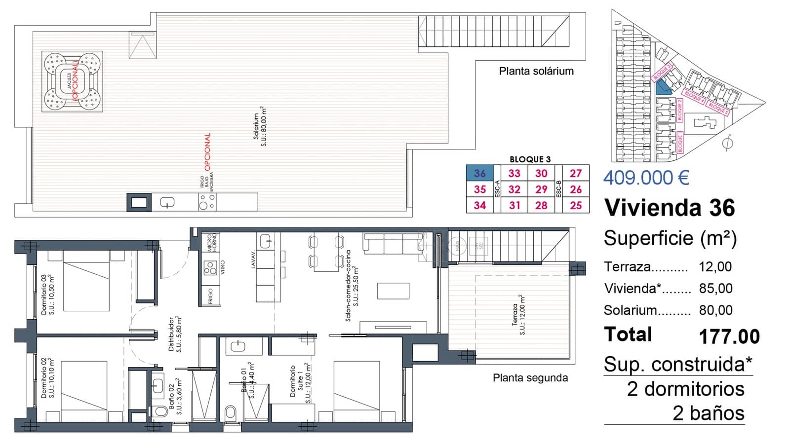 2 chambre Penthouse à vendre à Los Alcazares avec piscine garage - 369 000 € (Ref: 10049909)