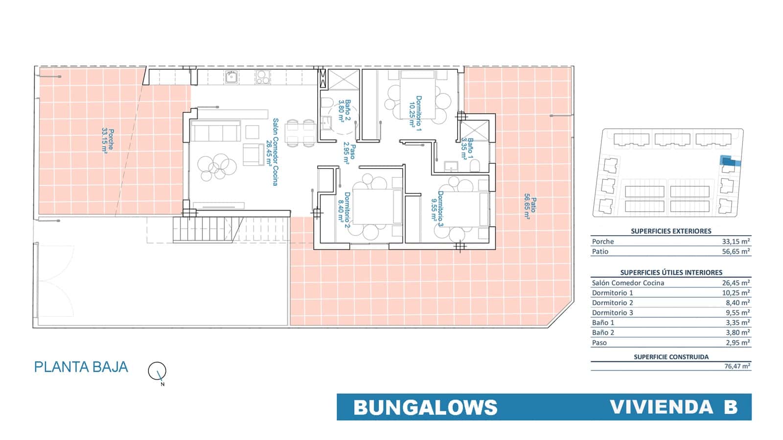 3 slaapkamer Bungalow te koop in Pilar de la Horadada met zwembad garage - € 299.900 (Ref: 9891193)