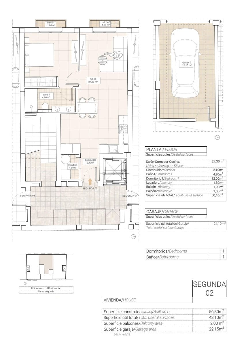 2 soveværelse Lejlighed til salg i Hondon de las Nieves med garage - € 198.000 (Ref: 10005655)