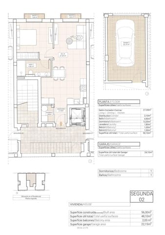2 soveværelse Lejlighed til salg i Hondón de las Nieves med garage - € 198.000 (Ref: 10005655)