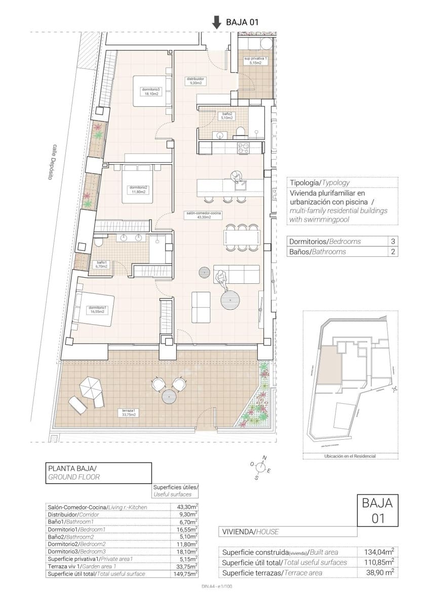 2 soverom Leilighet til salgs i Hondon de las Nieves med svømmebasseng garasje - € 185 000 (Ref: 10013385)