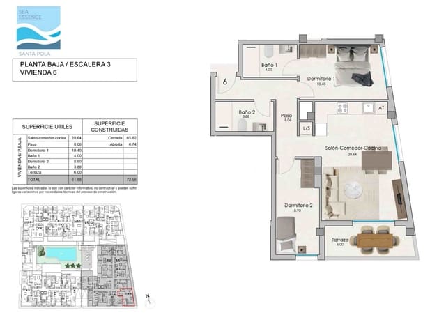 2 bedroom Apartment for sale in Santa Pola with pool garage - € 245,000 (Ref: 9106519)
