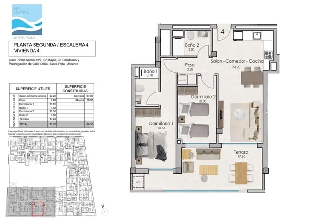 Apartamento de 2 habitaciones en Santa Pola en venta con piscina garaje - 335.000 € (Ref: 9106519)
