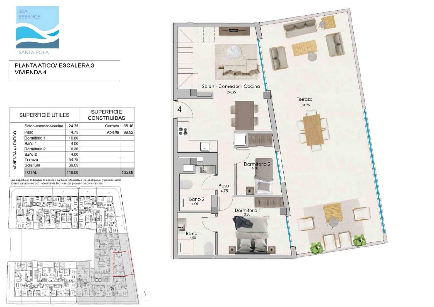2 soverom Penthouse til salgs i Santa Pola med svømmebasseng garasje - € 298 000 (Ref: 9106520)