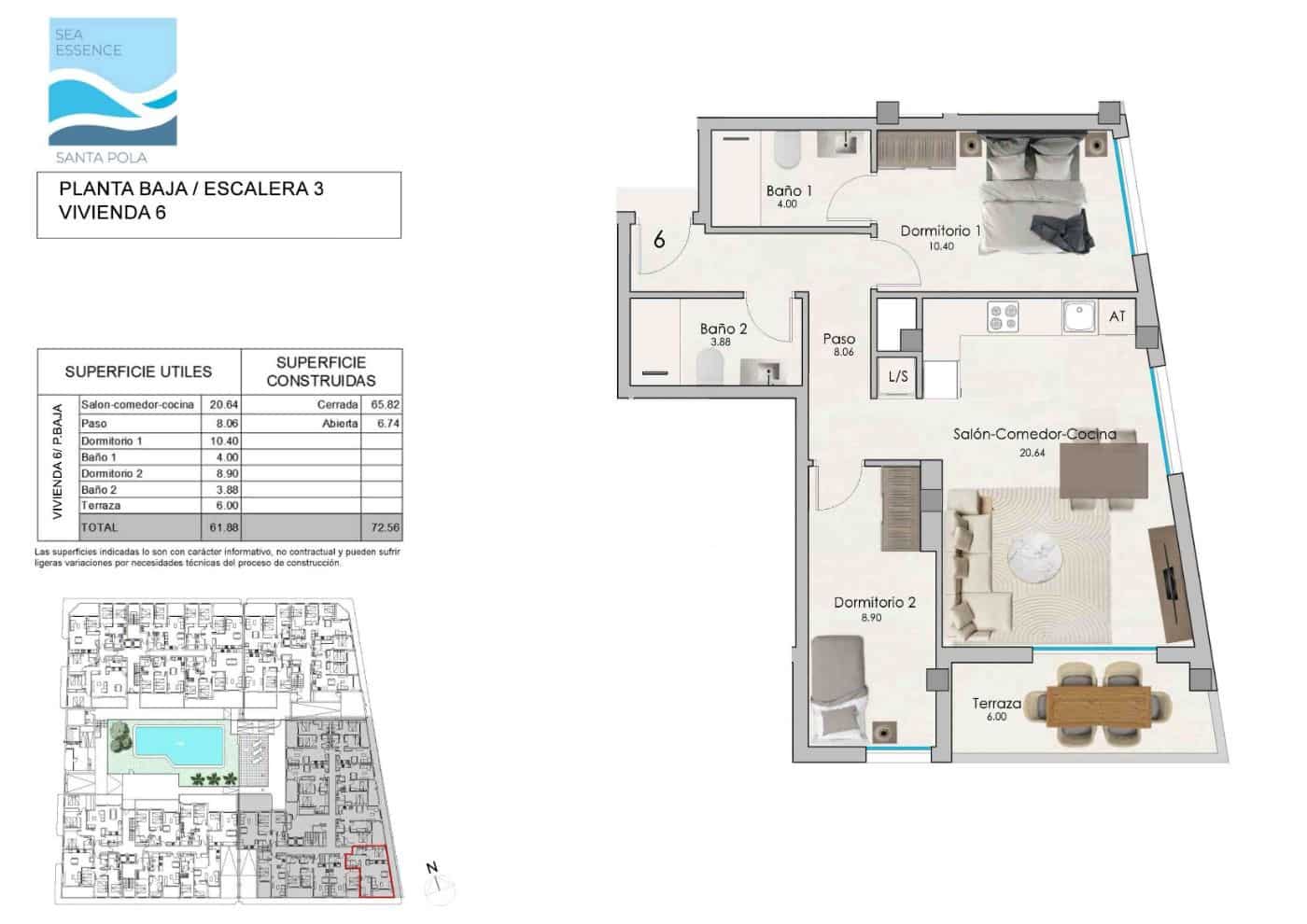 2 soverom Penthouse til salgs i Santa Pola med svømmebasseng garasje - € 298 000 (Ref: 9106520)