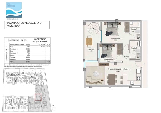 2 soverom Penthouse til salgs i Santa Pola med svømmebasseng garasje - € 298 000 (Ref: 9106520)