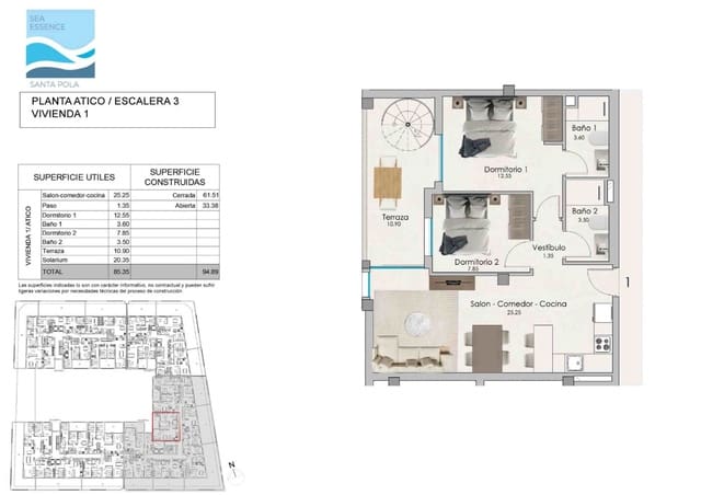 2 soveværelse Penthouse til salg i Santa Pola med swimmingpool garage - € 298.000 (Ref: 9106520)
