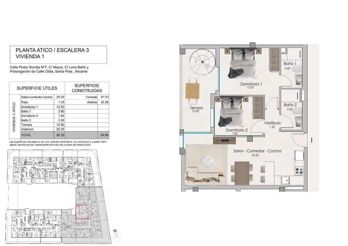 2 bedroom Penthouse for sale in Santa Pola with pool garage - € 298,000 (Ref: 9936437)