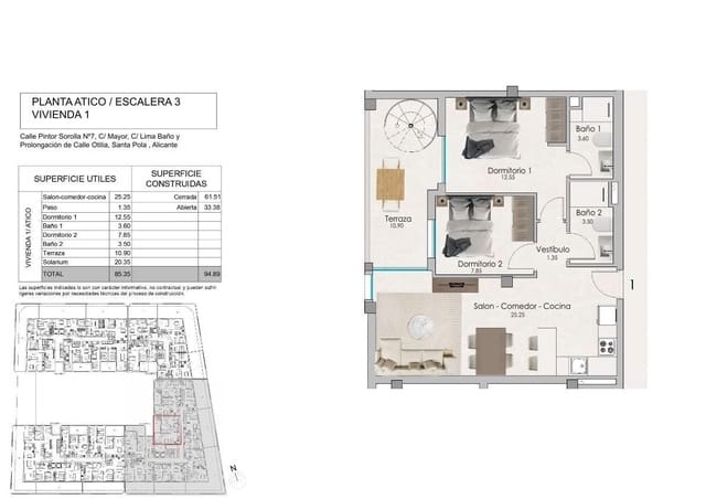 2 bedroom Penthouse for sale in Norte, Santa Pola with pool garage - € 298,000 (Ref: 9936437)