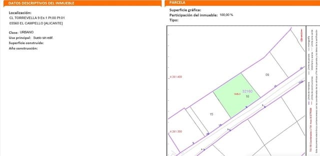 Tomt till salu i Cala d'Or, El Campello - 159 000 € (Ref: 9403499)