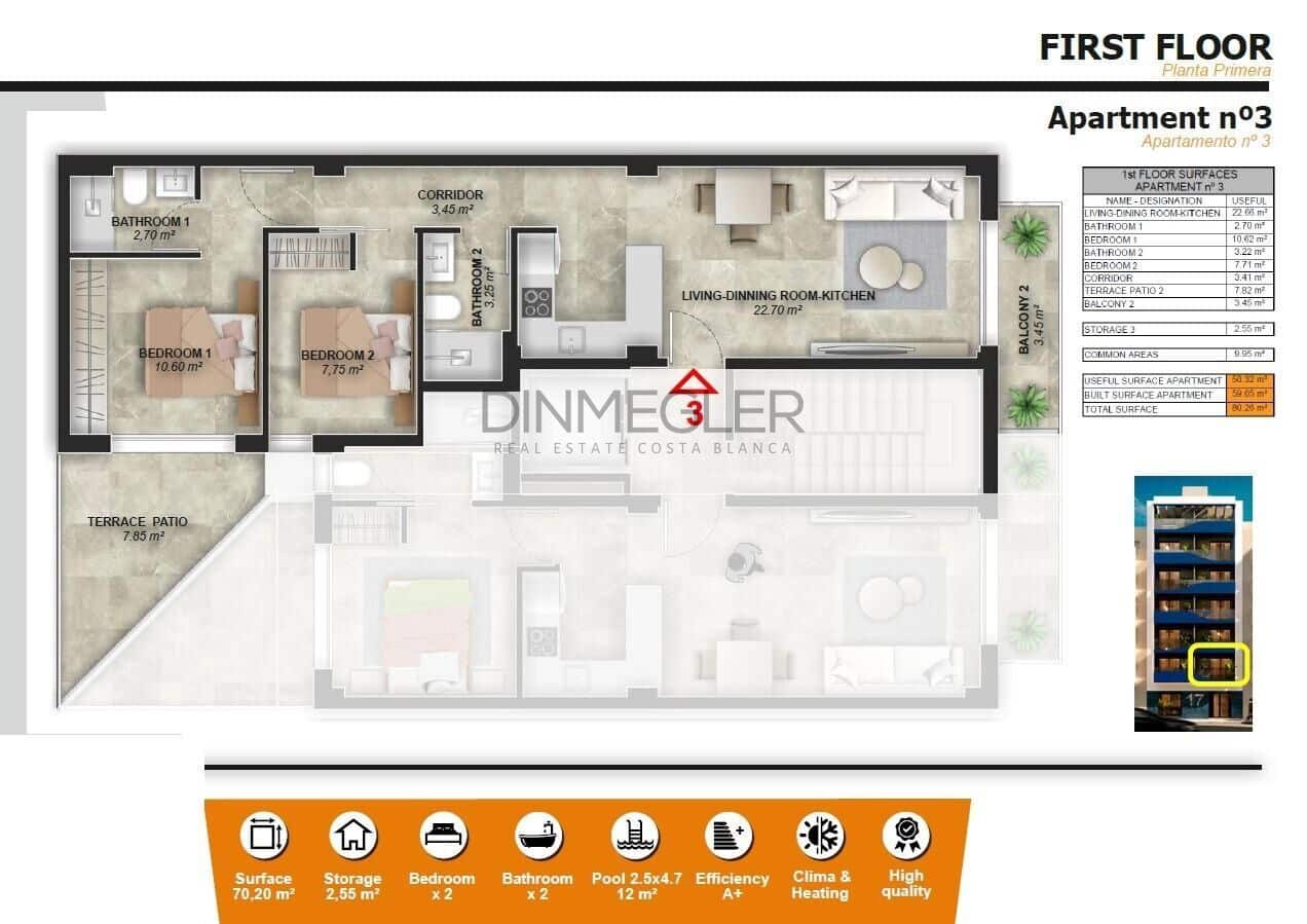 2 sypialnia Apartament na sprzedaż w Torrevieja z basenem - 240 000 € (Ref: 8968182)
