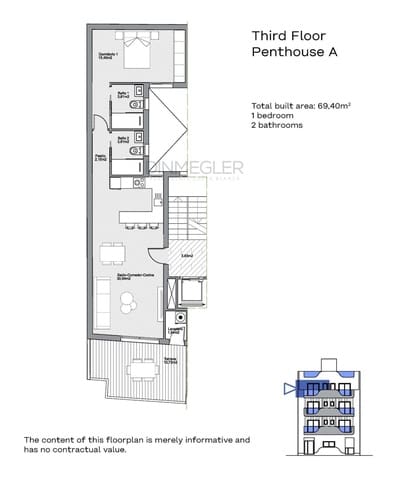 1 quarto Penthouse para venda em Torrevieja com piscina - 272 000 € (Ref: 9582897)
