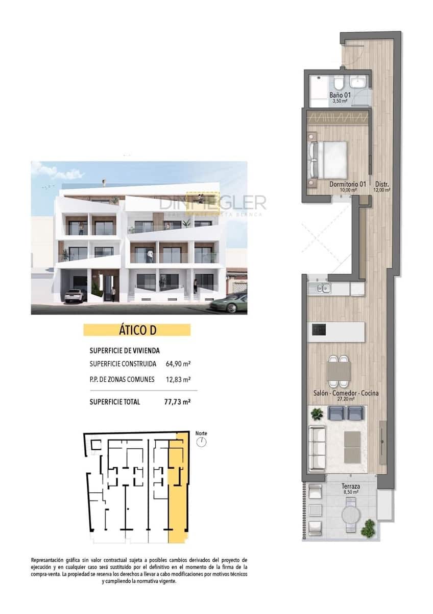 1 sypialnia Penthouse na sprzedaż w Torrevieja z basenem garażem - 269 000 € (Ref: 9586405)