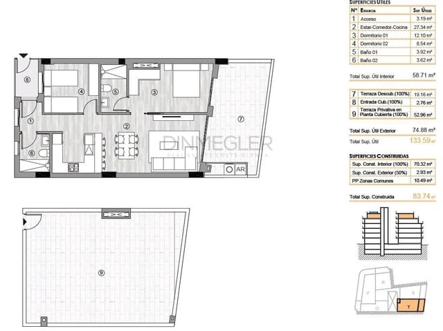 2 makuuhuone Kattohuoneisto myytävänä paikassa Centro, Torrevieja mukana uima-altaan 
autotalli - 340 000 € (Ref: 9611484)