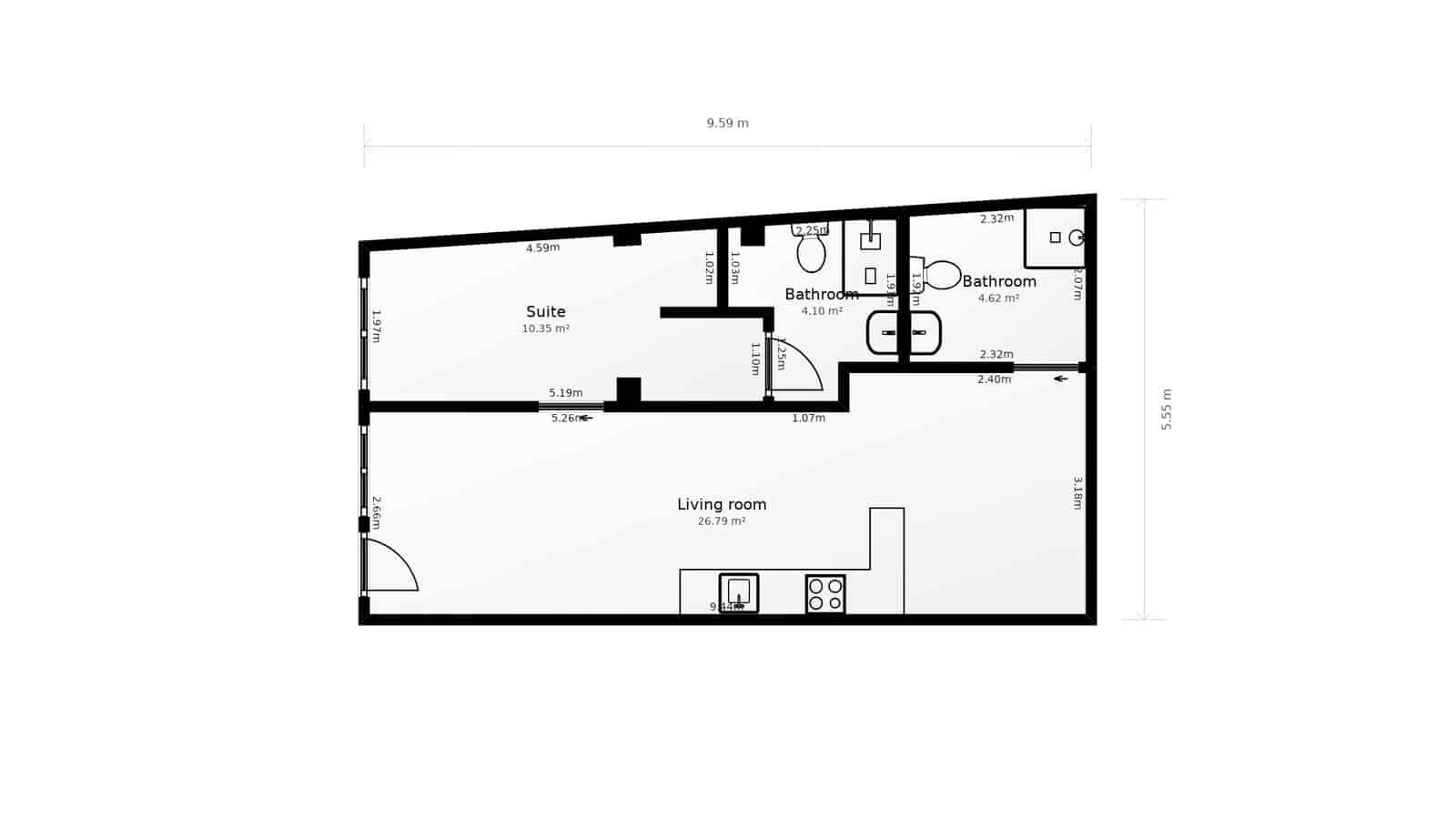 Apartamento de 2 habitaciones en València ciudad en alquiler - 1.500 € (Ref: 9807284)
