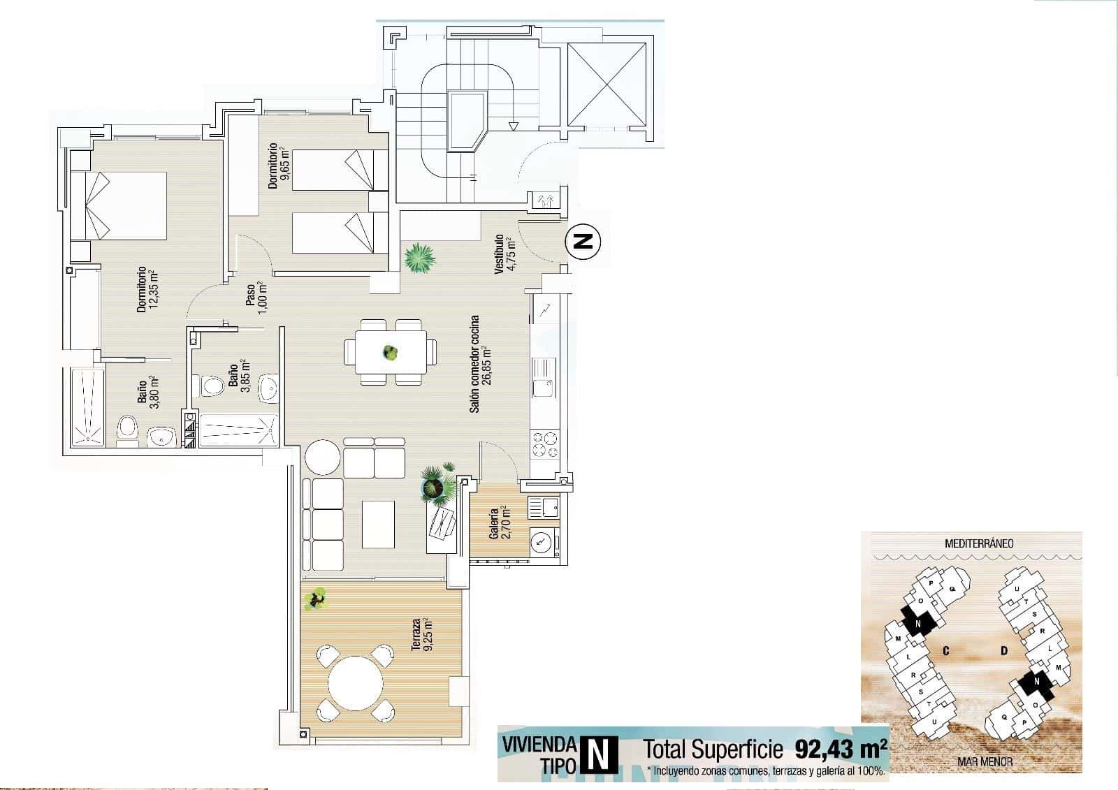 2 chambre Appartement à vendre à La Manga del Mar Menor avec piscine garage - 263 000 € (Ref: 10000928)