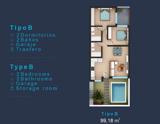 2 makuuhuone Huoneisto myytävänä paikassa San Pedro del Pinatar mukana uima-altaan 
autotalli - 276 000 € (Ref: 9554619)