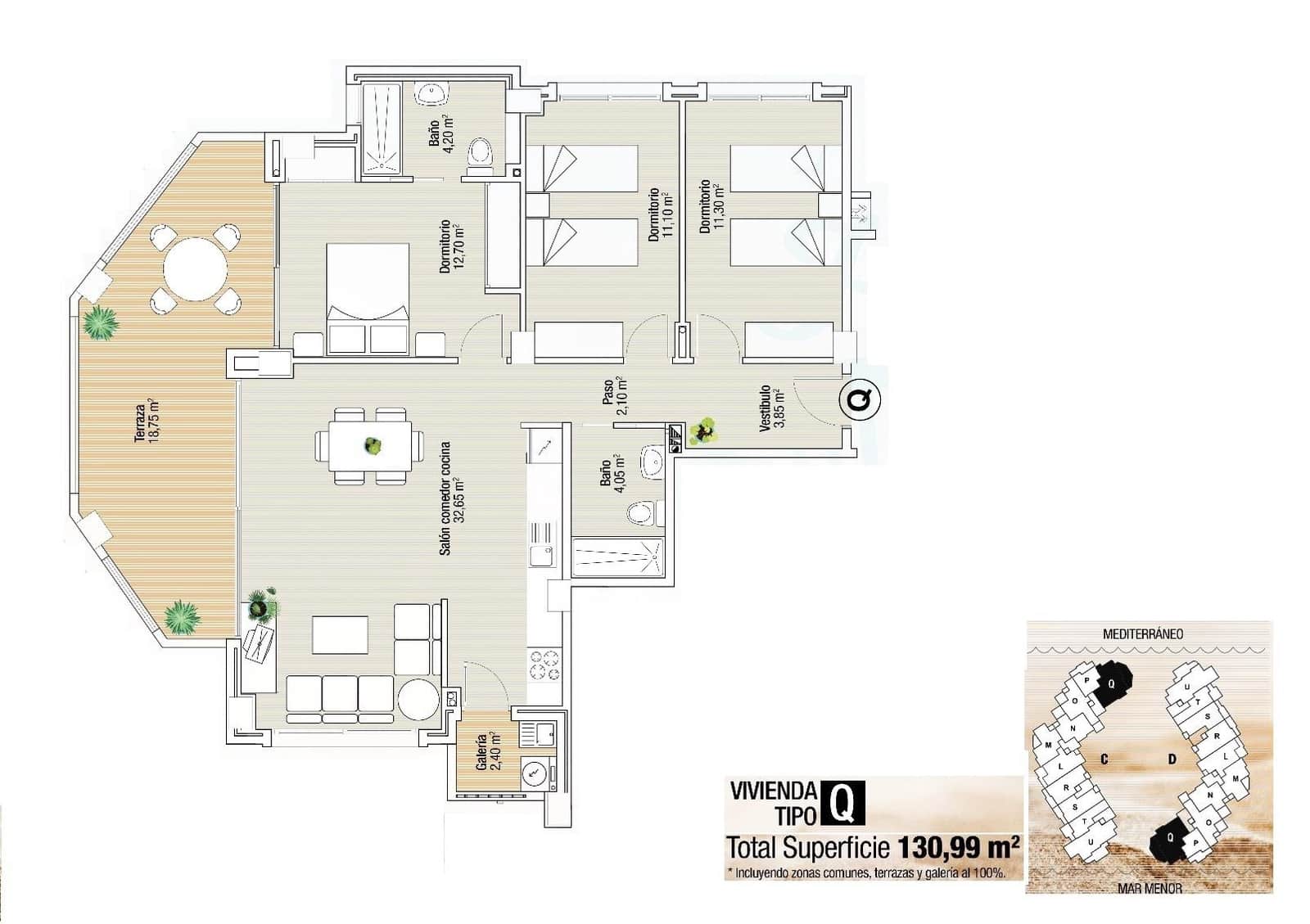 3 chambre Appartement à vendre à La Manga del Mar Menor avec piscine - 328 600 € (Ref: 8563134)