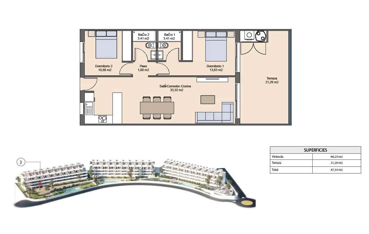 2 sovrum Lägenhet till salu i Finestrat med pool - 299 900 € (Ref: 9517663)