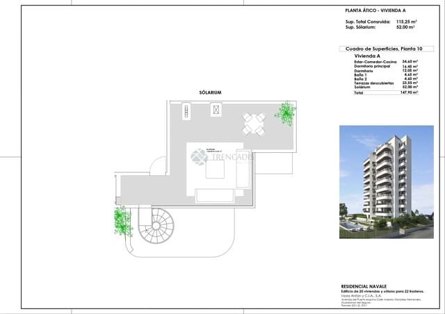 2 soverom Penthouse til salgs i Guardamar del Segura med svømmebasseng garasje - € 539 000 (Ref: 9380115)