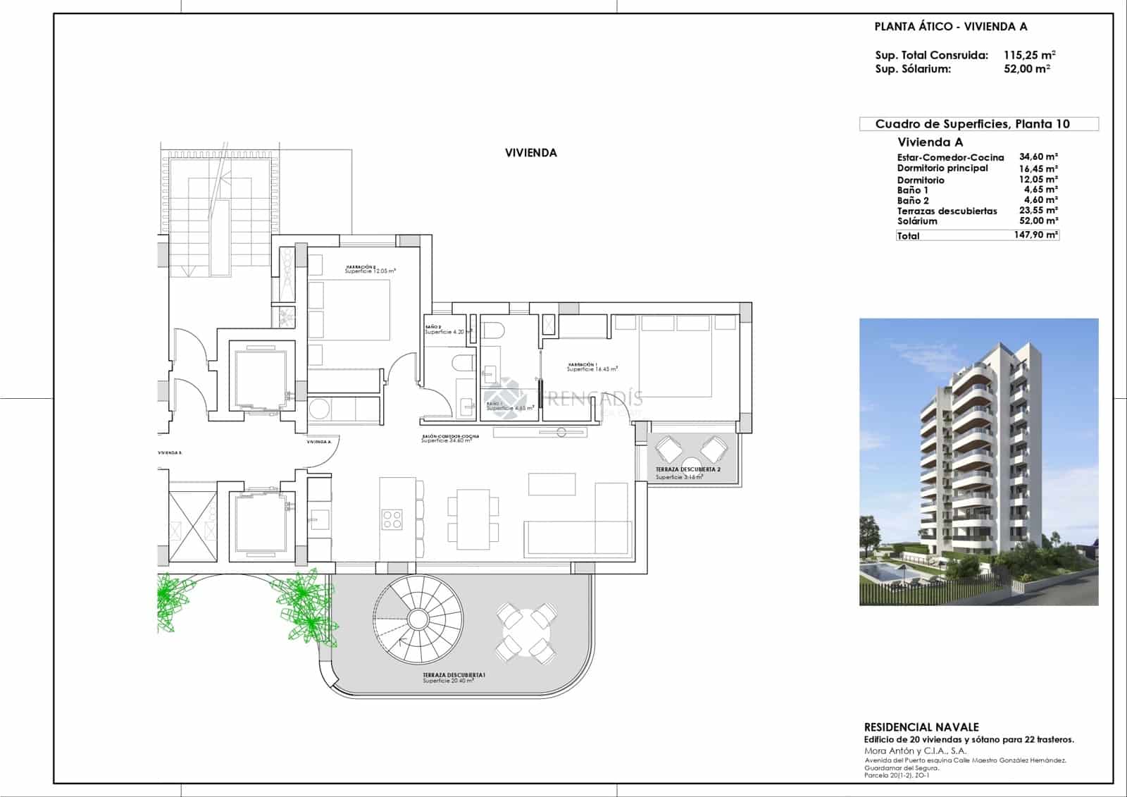 2 soverom Penthouse til salgs i Guardamar del Segura med svømmebasseng garasje - € 539 000 (Ref: 9380115)